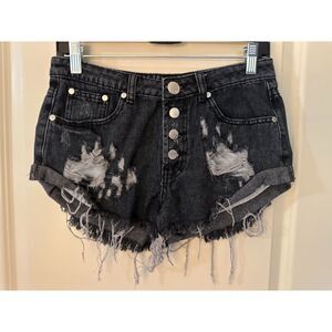 Vestique Faded Black Button Up Rolled Cutoff Jean Shorts Women's Sz Medium